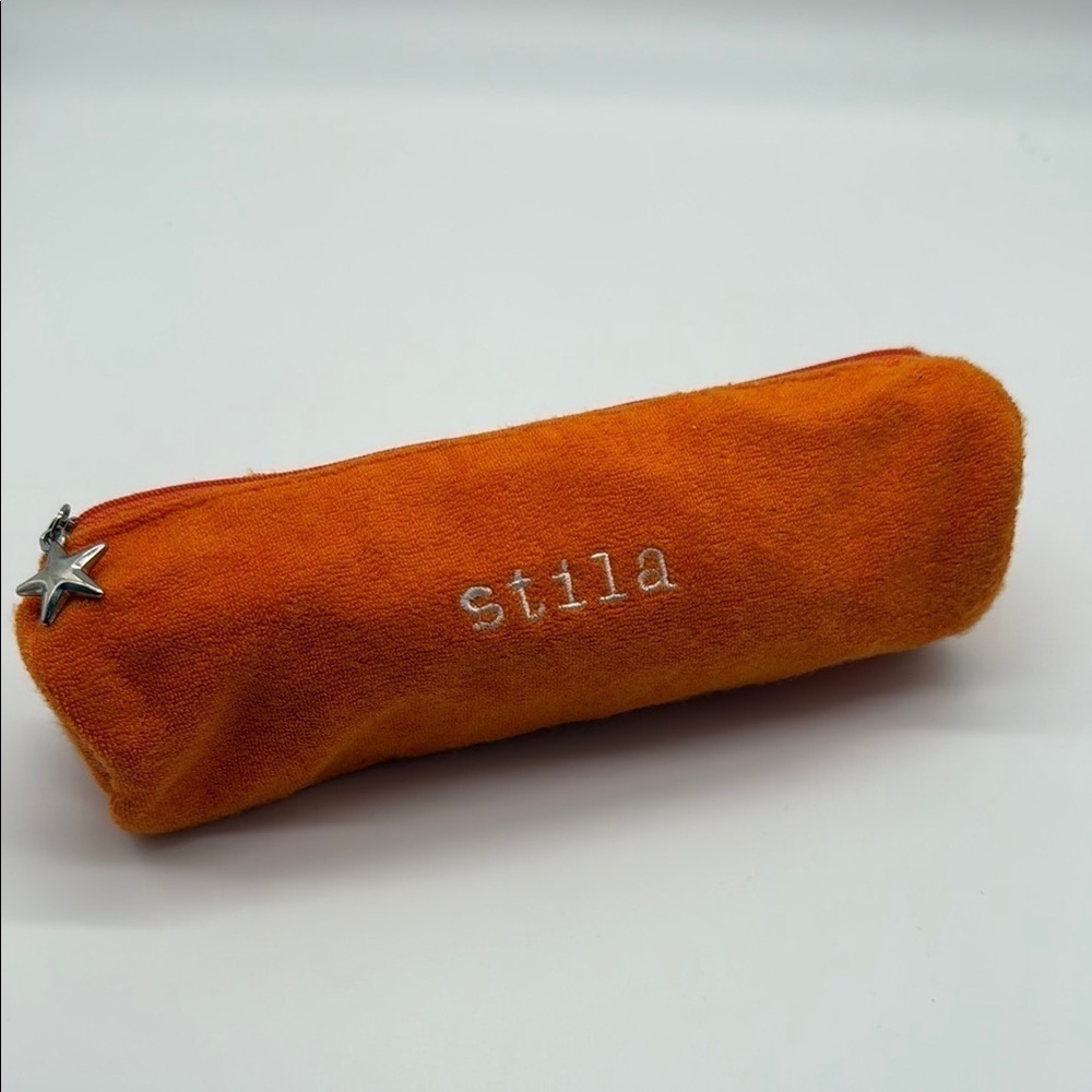Stila Orange Terry Star Zip Cosmetic Pencil Bag Case